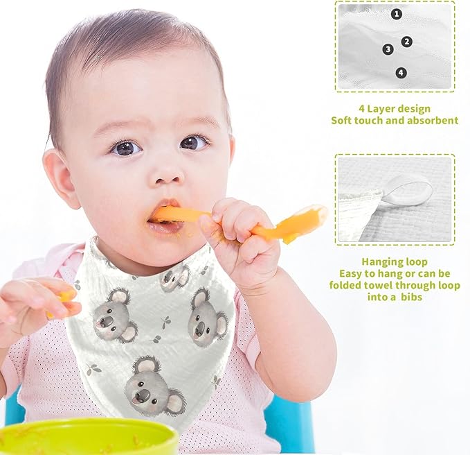 vvfelixl Cartoon Simple Koala Bear Baby Burp Cloths Baby Muslin Washcloths for Boys Girls Cotton Babys Face Towel for Newborn Infants Soft and Absorbent 11.8 X 11.8 in, 5 Pack