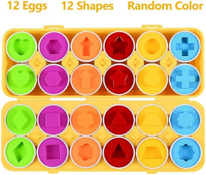 MAGIFIRE Toy Eggs for Toddlers 1-3 - 12 Matching Plastic Eggs, Assorted Colors and Shapes - Fun Gift for Toddlers - Montessori Matching and Sorting Set - STEM Educational Toy