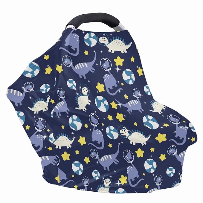 Dinosaur Car Seat Cover for Baby Carseat - Infant Car Seat Cover for Sun - Breathable Nursing Cover Up for Breastfeeding, Lightweight Car Seat Canopy