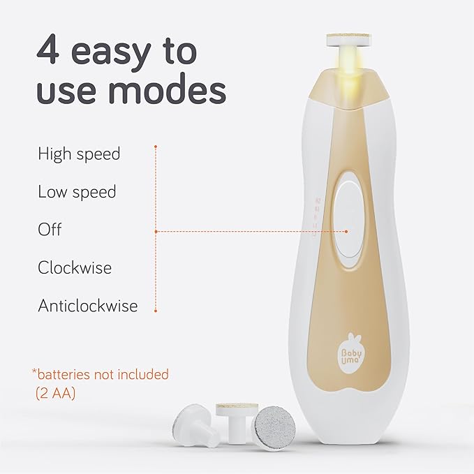 Cherish Baby Care LED Baby Nail Trimmer Electric - Auto-Safety Stop Baby Nail Clippers, Bi-Directional Electric Baby Nail File with 2 Speeds & 6 Filing Discs, Newborn Essentials (+ Travel Case)