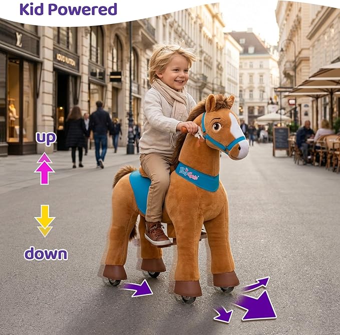 Pony Cycle Riding Toy Ride on Toys Horse Rocking Horse, Size 4 for Age 4-7, Pony Rider Spirit Horse Toys No Battery or Electricity, Plush Animal Giddy up Riding Horse Toys Brown E437