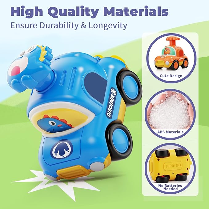 MOONTOY Press Go Dinosaur Toy Cars for Toddlers 1-3 Baby Toys for 1 2 Year Old Boy 1st Birthday Girl Gifts 6-9-12-18 Months Push Car Truck Toddler Boy Toys 1-2 2-3 2-4 Easter Basket Stuffers for Kids