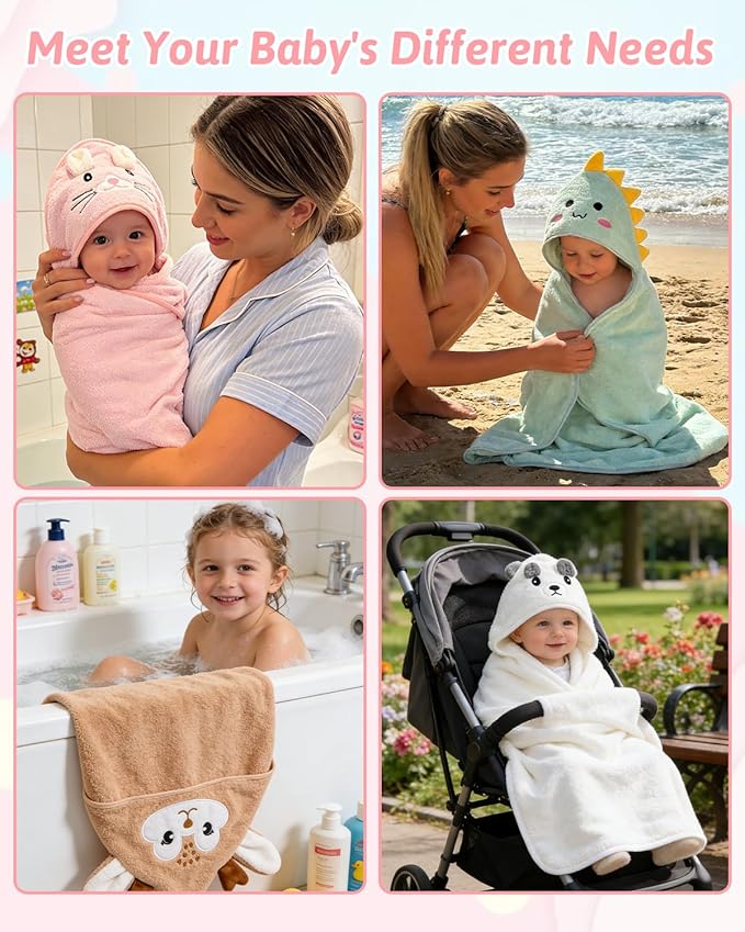 Personalized Baby Bath Towels for Newborn, Custom Cute Animal Hooded Towels with Embroidered Name,Soft Coral Fleece Blanket For Toddlers 1-3,Highly Absorbent Bathrobe Blanket Gifts for Boys & Girls