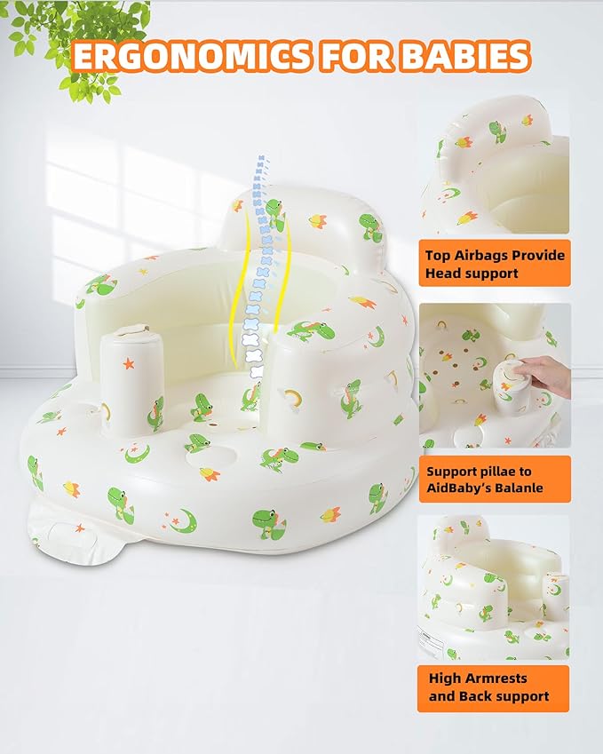 AGITVPS Upgrade Inflatable Baby Seat with Tray for Babies 3-36 Months, Built in Air Pump Bumbo Seat with Tray, Baby Chair Sit Me up Floor Seat for Baby, Learning to Sit&Feeding (Pillar-Dinosaur)