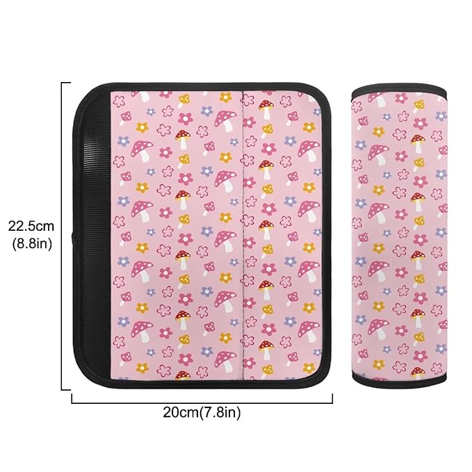 AFPANQZ Auto Seat Belt Covers for Kids Girls 2 Pack Safety Seatbelt Pad Cushion Mushroom and Floral Seatbelt Covers Portect Neck Shoulder Support Seatbelt Pillow Backpack Shoulder Straps Pads