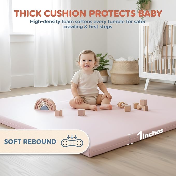 Motherly Haven Play Mat Cover Only – Fits 50x50x1 Rollable Foam Floor Mat for Babies – Waterproof, Easy to Clean Replacement Cover for Tummy Time & Crawling – Pink