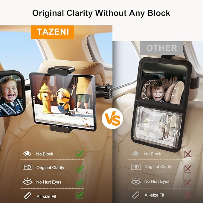 TAZENI Baby Car Mirror, 2 in 1 Car Mirror for Baby with Tablet Holder for Headrest, Safety Original Clarity for iPad Holder Mount, New Born Essentials, Crash Tested & Certified