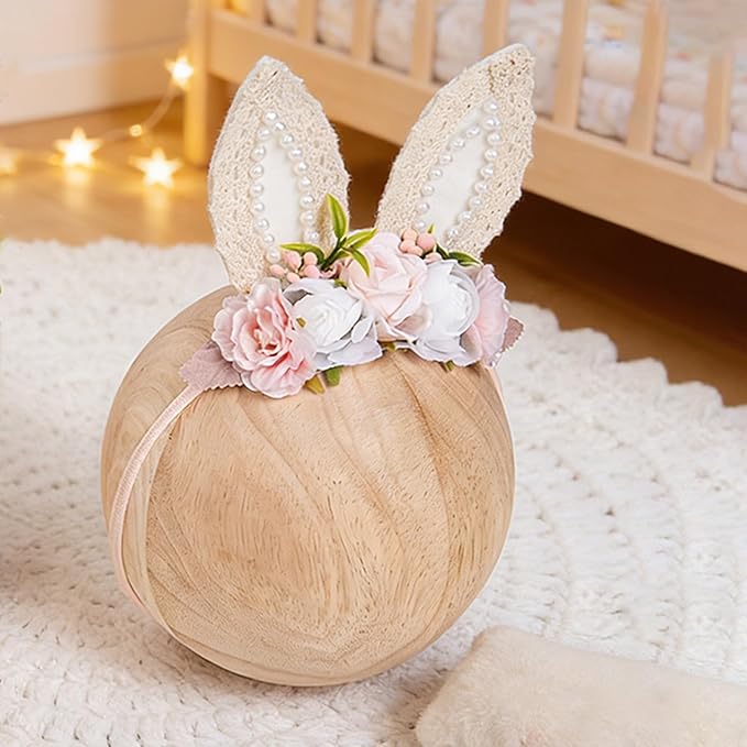 KIDOCHEESE Baby Girl Floral Easter Bunny Ears Headband Rabbit Ears Nylon Hairband for Newborn Infant Toddler Easter Hair Accessories Gift