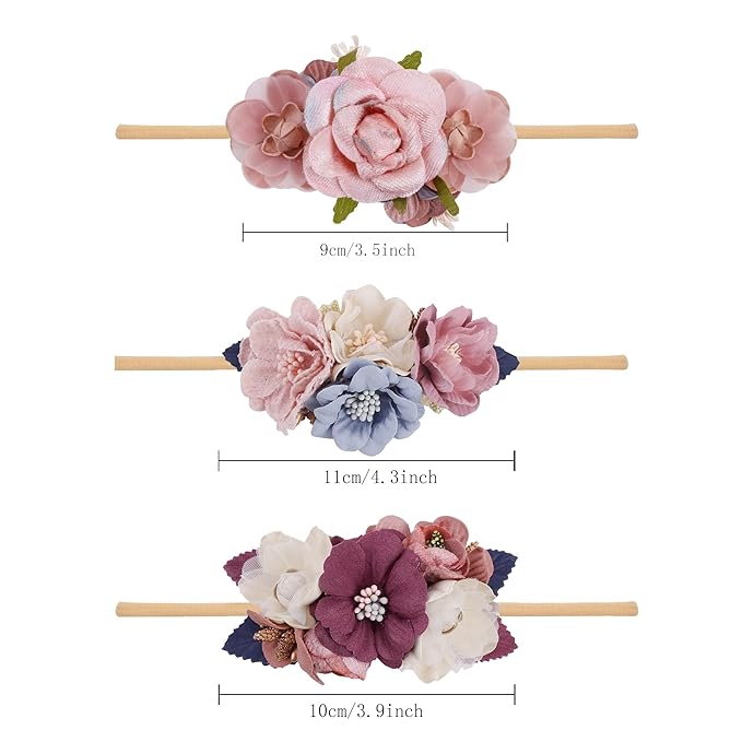 OOSAKU Baby Girl Flower Headbands Set Elastic Floral Headbands Soft Nylon Hair Band for Newborn Toddler Hair Accessories (Z3)