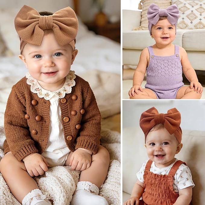 CÉLLOT 8 Colors Super Stretchy Soft Knot Baby Girl Headbands with Hair Bows Nylon Head Wrap For Newborn Baby Girls Infants Toddlers Kids(Fall and Winter)