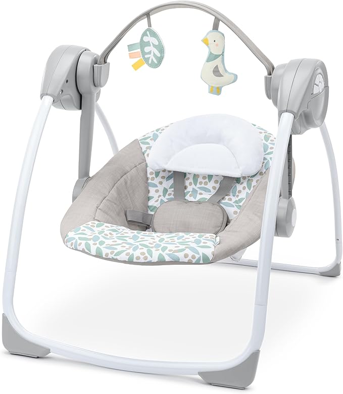 Ingenuity Comfort 2 Go Portable Swing - Endless Bloom - 6 Speeds - 10 Melodies - 2 Toys - 0-9M