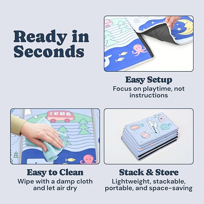 Todale Foldable Baby Play Mat, 50x50 Inch Padded Floor Mat for Infants and Toddlers, Non-Slip Waterproof Tummy Time Mat for Playpens, Educational Activity Area with Numbers and Animals