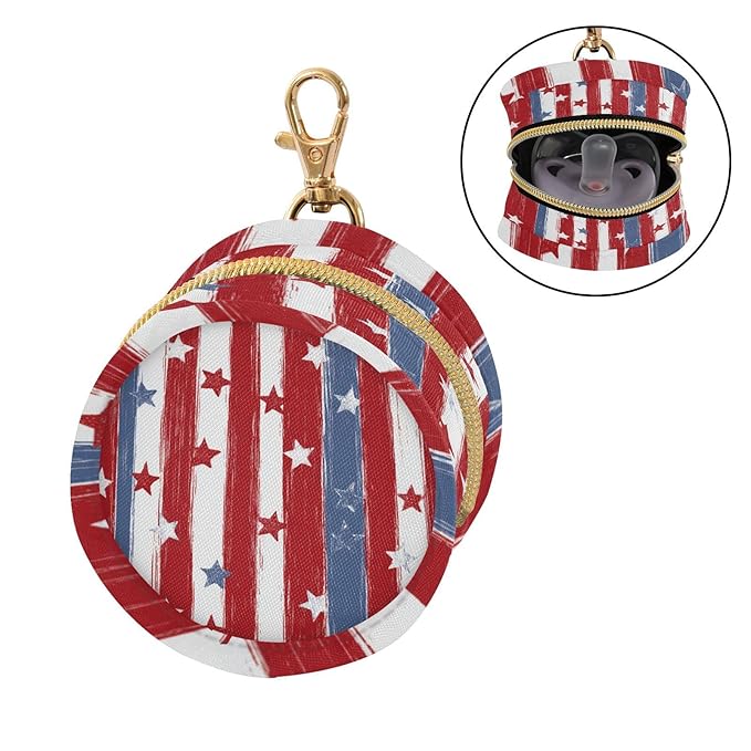 Pacifier Holder with Clip Pacifier Case for Diaper Bag Round Baby Pacifier Pouch Box Bag Portable Red and Blue Stars Independence Day01