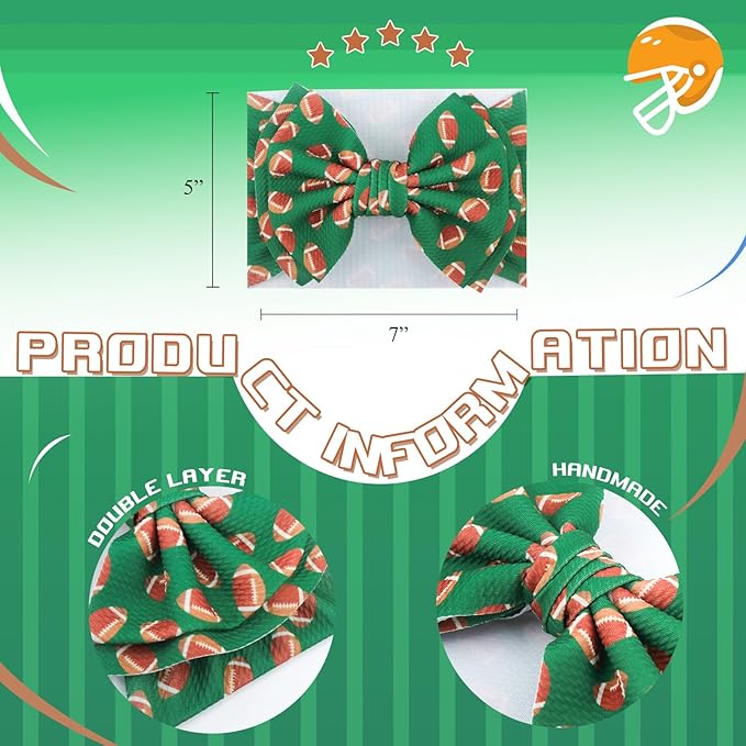 YanJie 7'' Football Baby Clothes Girl Headbands Hair Bows Super Bowl Hair Accessories for Newborn Infant Babies Baby Girl Football Outfit