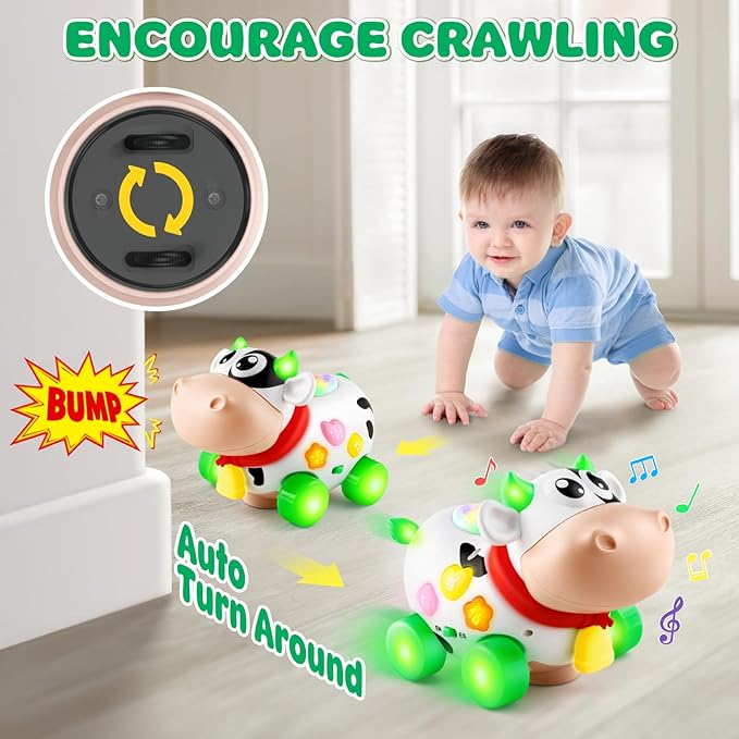 Baby Toys 6-12-18 Months, Musical Cow Toys for 1 Year Old Boy Girl, Crawling Walking Infant Toy 7 8 9 10 Month, Learning Toddler Toys with Music & Light, 1st Birthday Gifts Interactive STEM Toy