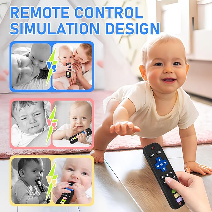 Avkast Teething Toys for Baby 3 6 12 18 Months, TV Remote Control Phone Baby Teether Toys, Babies Chew Toys, Food Grade Silicone Teething Toys for Infants, BPA Free, for Babies Gum Relief