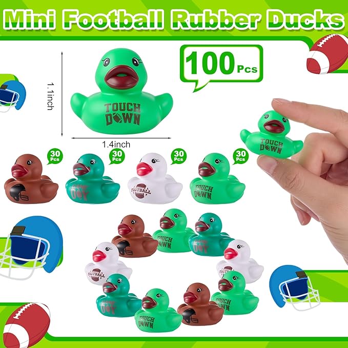 Gejoy 100 Pcs Football Rubber Ducks Assorted Sports Rubber Duckies Bulk Mini Tiny Pool Toy Ducks for Football Team Favors Gifts