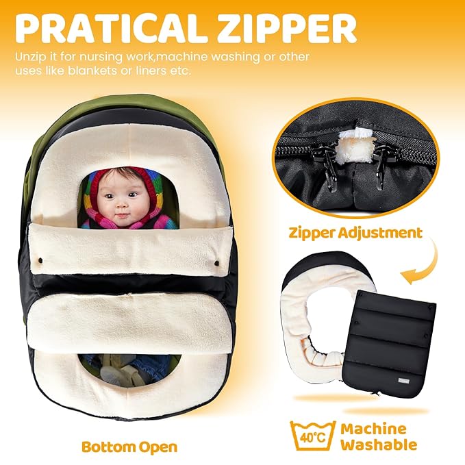 Orzbow Baby Car Seat Cover, Universal Winter Car Seat Cover with Adjustable Collar, Waterproof Carseat Covers Baby with Zipper, Warm Coral Fleece, Detachable and Machine Washable, Black