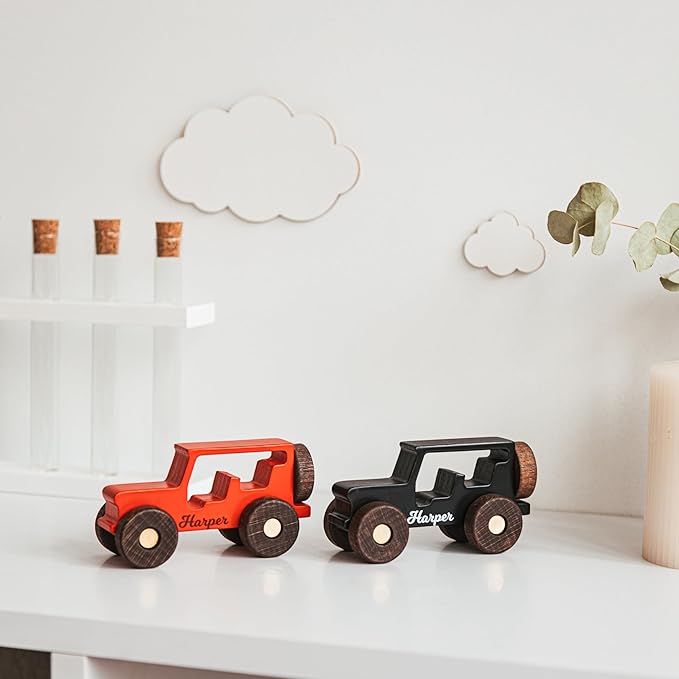 Personalized Baby Wooden Colored Toy Car, Educational Montessori Toy Car, Wooden Sensory Toy, Name Car, Birthday Gift for Boys and Girls, First 2nd 3rd Birthday