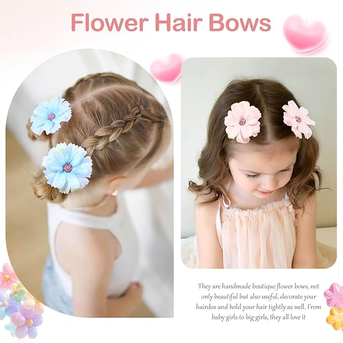 OAOLEER 40pcs 2" Flower Baby Hair Bows Clips, Flower Tiny Hair Clips Fine Baby Hair Accessories for Girls Infants Toddlers Set of 20 Pairs