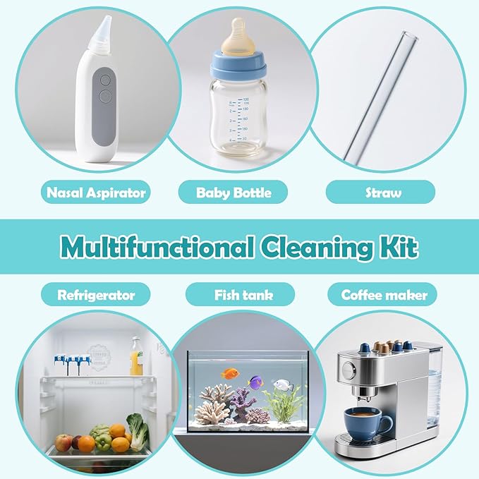 BUSOHA Straw Cleaner Brush kit for Baby Nose Sucker - 11 Piece Straw Cleaner for Nasal Aspirator All‑Angle Infant Nasal Aspirator Cleaning Set Deep Cleans Baby Nose Bulb & Tubing