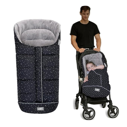 LAT Baby Warm Bunting Bag Universal,Stroller Sleeping Bag Cold Weather,Waterproof Toddler Footmuff(Basic,Black+White Stars)