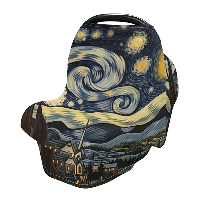 Van Gogh's Starry Sky Stretchy Baby Car Seat Cover Soft Breathable Nursing Cover Breastfeeding Cover Multiuse Infant Carseat Stroller Cover for Girls and Boys