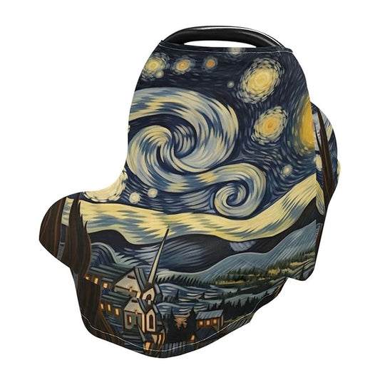 Van Gogh's Starry Sky Stretchy Baby Car Seat Cover Soft Breathable Nursing Cover Breastfeeding Cover Multiuse Infant Carseat Stroller Cover for Girls and Boys