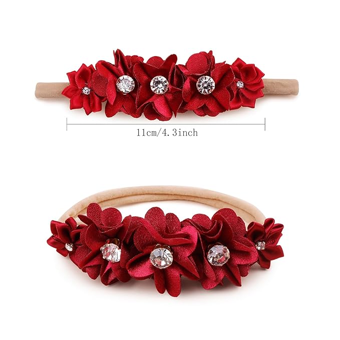 OOSAKU Baby Girl Flower Headbands Set Elastic Floral Headbands 6pcs Soft Nylon Hair Band for Newborn Toddler Hair Accessories (H-H2)