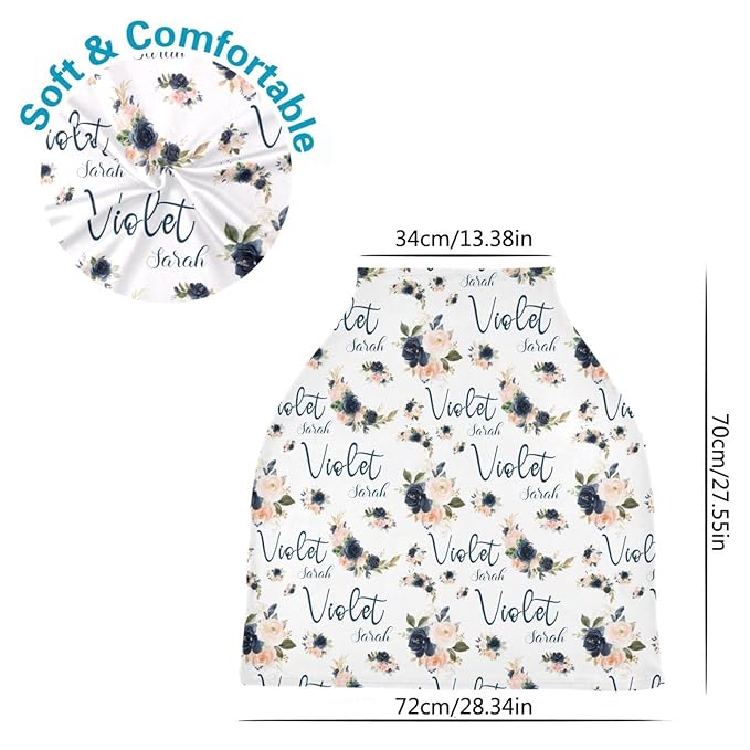 Personalized Baby Car Seat Cover for Girls, Custom Floral Purple Nursing Covers for Breastfeeding with Name, Infant Stroller Cover, Baby Carseat Canopy for Newborn, Multiuse Car Seat Canopies
