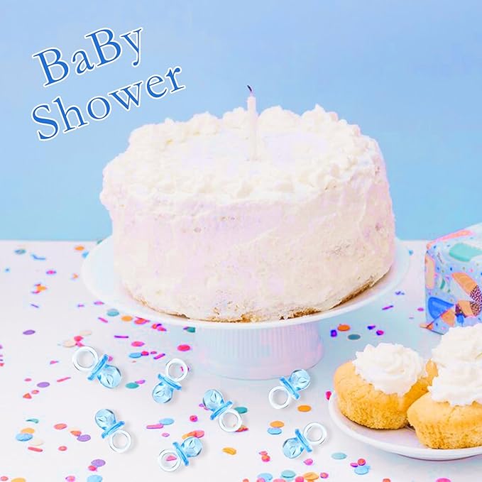 200 Pieces 0.86 Inch Baby Pacifier Baby Shower Plastic Pacifier for Baby Shower Pacifier, Baby Shower Gender Show Party Decoration DIY Birthday Party Gift (Blue)