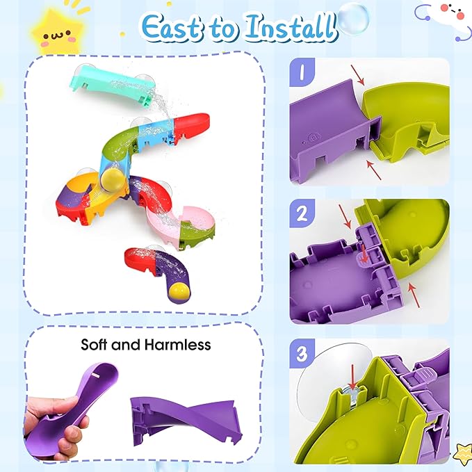 taseyok Toddler Bath Toys, Bathtub Toys Ball Slide Track, DIY Shower Toys with Suction Cups, Christmas Birthday Bath Fun Time Gifts Toys for Girls and Boys Age 2 3 4 5 6