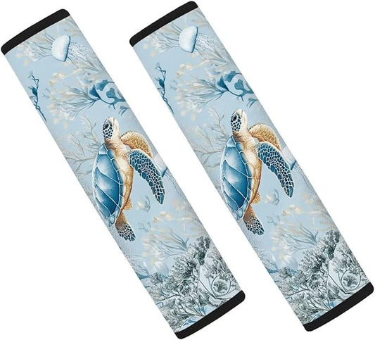 AFPANQZ Seat Belt Cover Pads Kit 2 Packs Comfortable Driving Shoulder Protectors Sea Turtle Print Car Safety Seatbelt Pads Soft Comfort Cushion Car Seats Accessories Backpack Strap Pad
