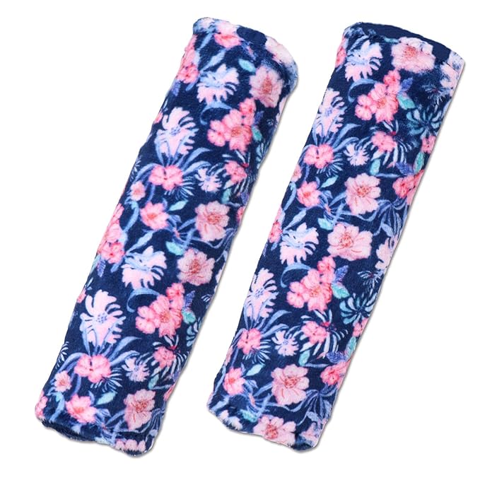 Baby Car Seat Belt Covers, Floral Stroller Seat Strap Covers, Car Seat Straps Shoulder Pads for Girls Boys, Minky Seat Belt Protectors for Car Seats/Pushchair, for Kids Newborn Infants Toddlers