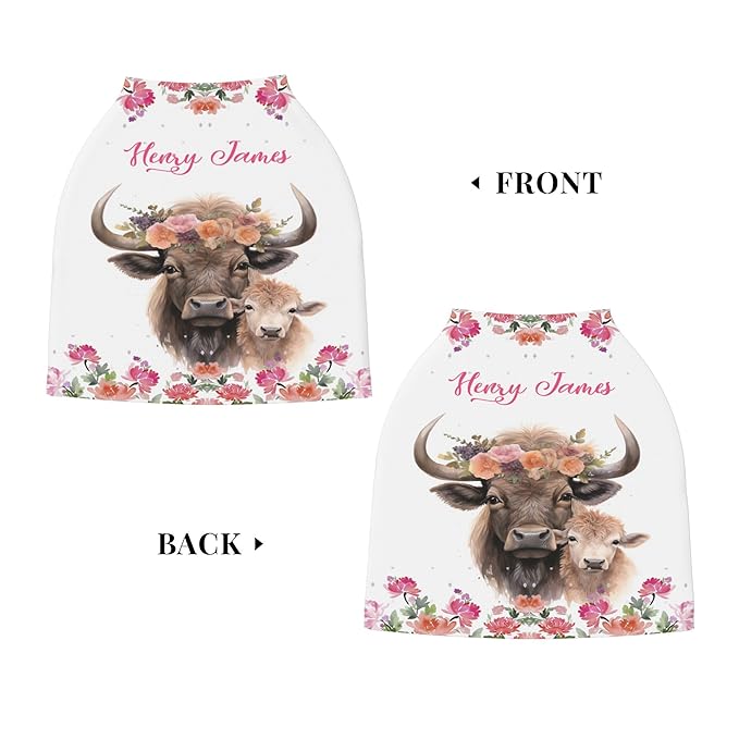 Personalized Car Seat Covers with Name, Buffalo Baby Canopy Carrier Cover, Breathable Breastfeeding Nursing Cover, Stretchy Multi-Use Infant Carseat Stroller Cover