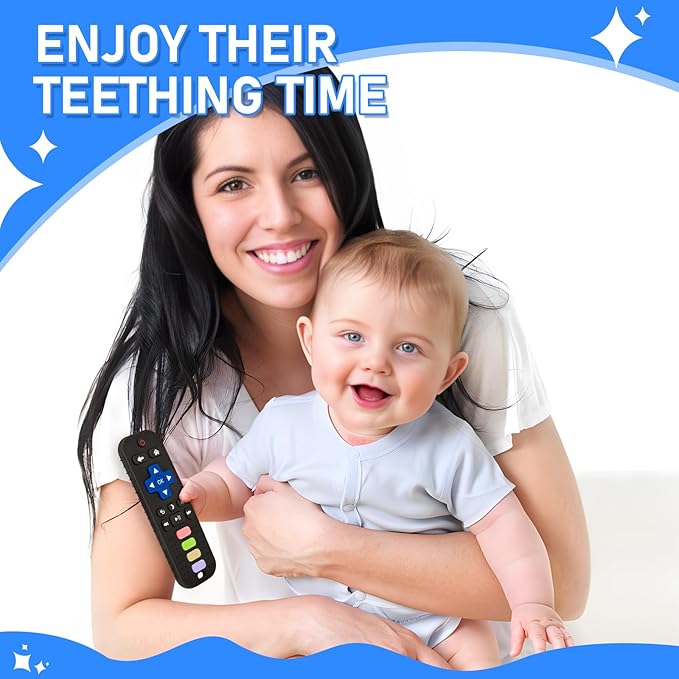 Avkast Teething Toys for Baby 3 6 12 18 Months, TV Remote Control Phone Baby Teether Toys, Babies Chew Toys, Food Grade Silicone Teething Toys for Infants, BPA Free, for Babies Gum Relief