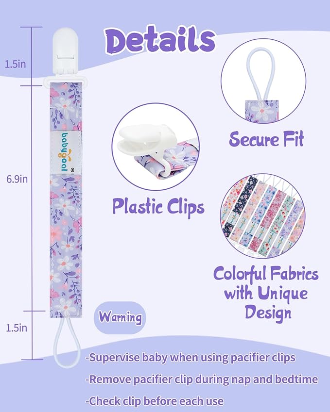 babygoal Flower Pacifier Clips, 8 Pack Binky Paci Holder Clips Fits for Most Baby Pacifiers and Binkies