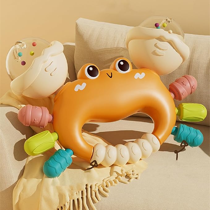 Baby Crab Rattle Toy- ABS Safe Toy for 0-6 Months Baby,Handheld Crab Shaped Toy for 6-12 Months, Early Education Grip & Smart Gift for Newborn Boys and Girls (Orange)