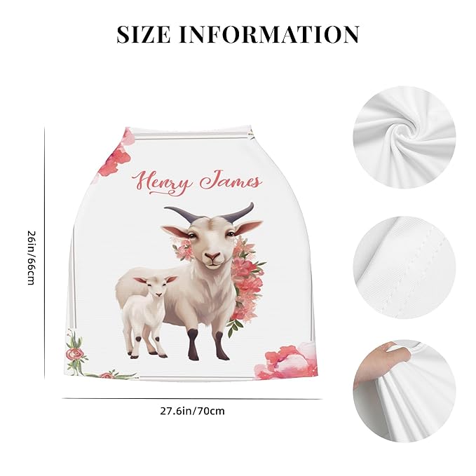 Personalized Car Seat Covers with Name, Goat Baby Canopy Carrier Cover, Breathable Breastfeeding Nursing Cover, Stretchy Multi-Use Infant Carseat Stroller Cover