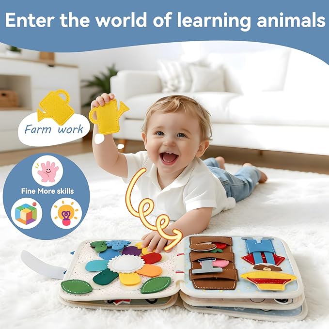 Montessori Busy Book for Toddlers 1-3 – Soft Felt Quiet Book for Sensory & Fine Motor Skills