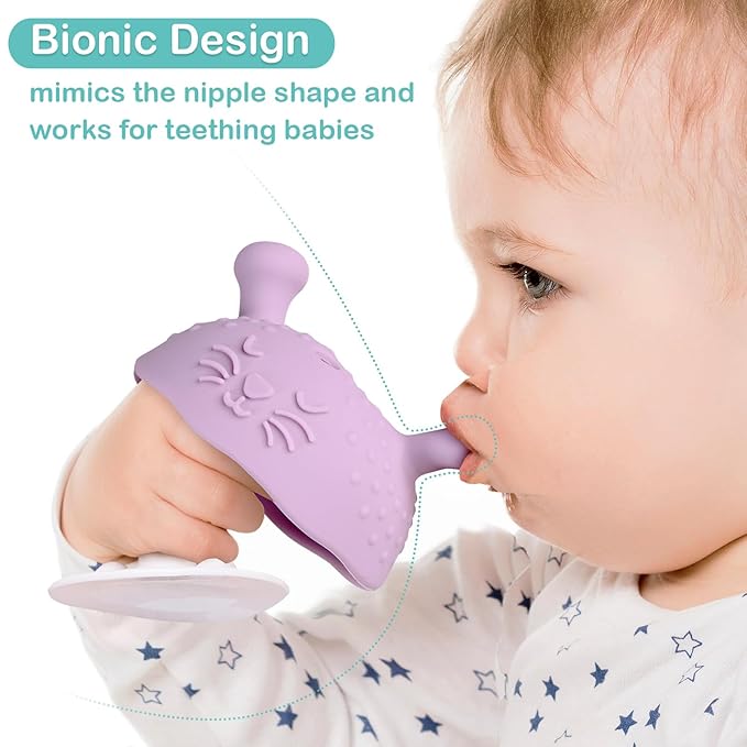 BumbleBee Silicone Teething Toys Set 3M+, BPA-Free & Easy to Grip Baby Teether with Suction Base, Infant Teething Relief Toy - 3PCS (Green+Purple+Blue)