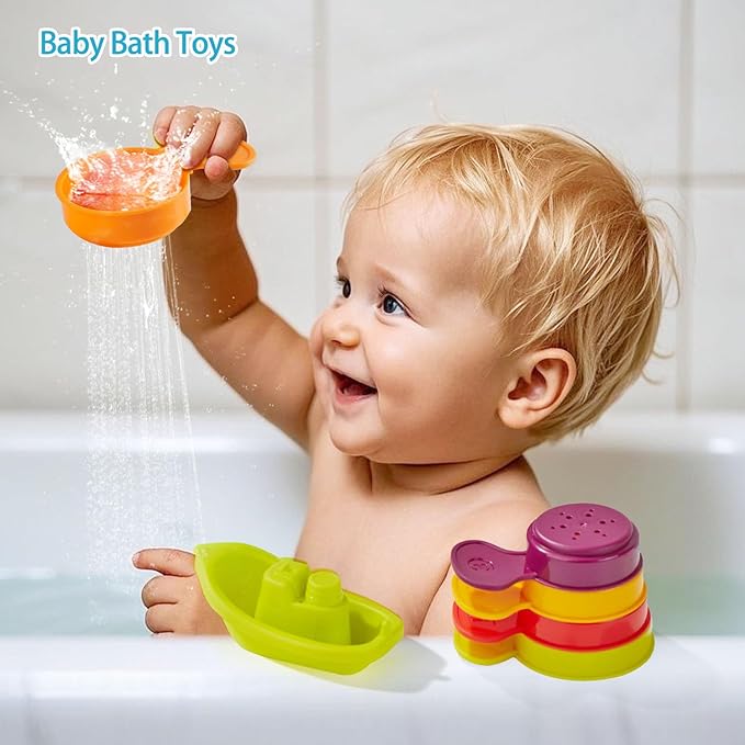AMCHSURI Baby Bath Toys for Kids Ages 1-3 Mold Free Bath Toys for Toddler 2-4 Bathtub Sand Beach Pool Water Toys with Tub Toys for Babies 12 18 Months, 11Pack