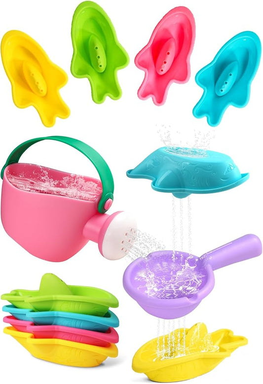 Fajiabao Bath Toys for Kids Ages 1-3 Toddler Bath Toys Mold Free for 2-4 Stacking Boat Water Table Pool Sand Bathtub Sensory Toys for Girls Boys Gifts 6 PCS (Color Random