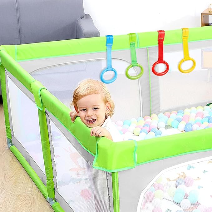 Kisangel 4pcs Baby Play Gym Pull Ring Baby Bed Stand Up Rings Nursery Baby Cot Rings Toddler Activity Kids Walking Training Tool