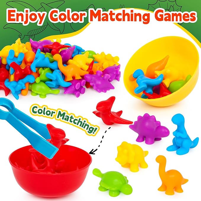Dinosaur Toys,Color Sorting Toys for Toddlers,Montessori Education Learning Toy,Toddler Activities Sensory Training & Counting Games Christmas Stocking Stuffers Gifts for 3 Year Old Boys Girls