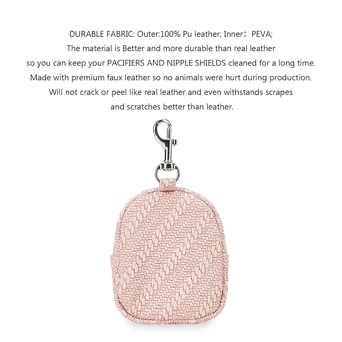 MOMIGO Pacifier Case Bag - Pacifier Holder with Clip for Diaper Bag Stroller Purse Charm, Holds 2 Pacifiers Outdoor Travel (Pink)