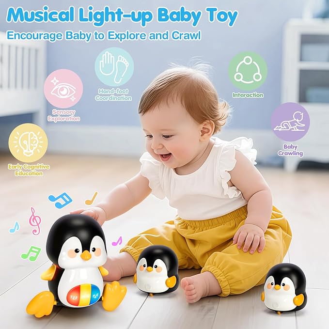 Baby Toys 6-12 Months, Musical Penguins Crawling Infant Toys, Early Learning Toy for Tummy Time with Light & Sound, Birthday Gifts for Babies Newborn Boys Girls 6 7 8 9 10 11 Months 1 Year Old