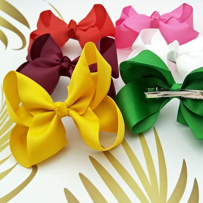 40PCS 4 Inch Hair Bows for Girls,Hand-made Grosgrain Ribbon Hair Bow Alligator Clips Hair Accessories for Toddlers Baby Girls Kids Teens in Pairs