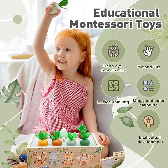 Montessori Wooden Toys for 1+ Year Old, 9 in 1 Montessori Toddler Toy with Preschool Educational Toys for 2+ Year Old, Birthday for Boys Girls