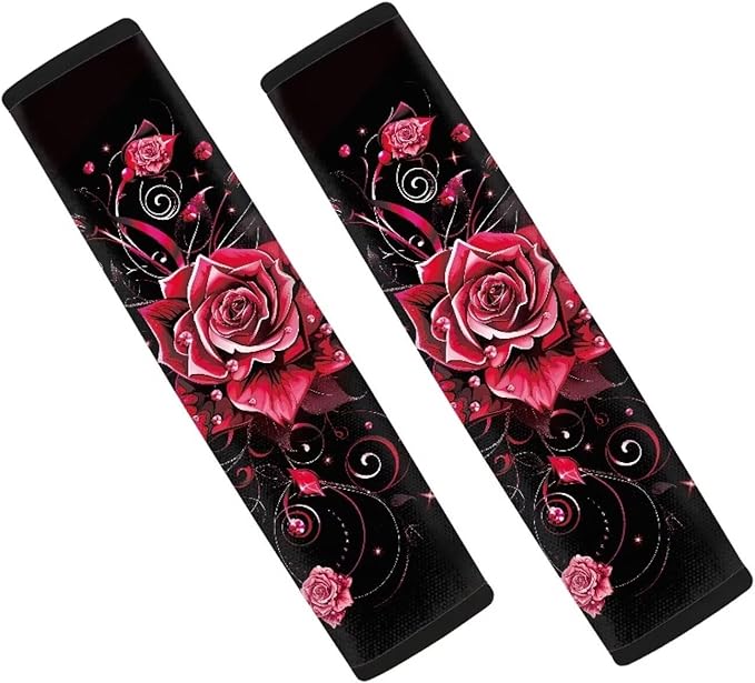 Biyejit Red Rose Car Accessories Seat Belt Covers Adult Seat Belt Shoulder Strap Covers for Women Girls Seatbelt Pads Universal Fit 2 Packs
